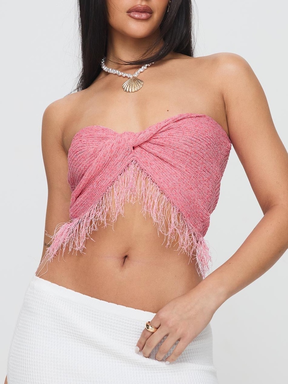 Princess‎ Polly Kovac Reversible Fringe Tube Top Pink 8 NWT